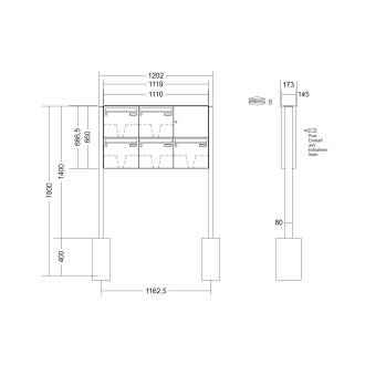 Briefkastenanlage freistehend Renz Basic 1-6 fach, Sprech - Klingel: ohne Sprech - Klingel, Montageart: zum Einbetonieren, Kastengröße: 370 x 330 x 145mm ( 17 Liter ), Teilnehmer: 5 Teilnehmer, Anlagenfarbe: Standard Farben