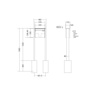Briefkastenanlage freistehend Renz Basic 1-6 fach, Sprech - Klingel: ohne Sprech - Klingel, Montageart: zum Einbetonieren, Kastengröße: 370 x 330 x 145mm ( 17 Liter ), Teilnehmer: 1 Teilnehmer, Anlagenfarbe: Edelstahl V4A
