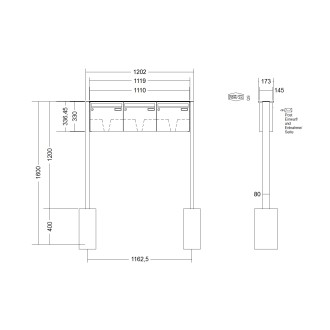 Briefkastenanlage freistehend Renz Basic 1-6 fach, Sprech - Klingel: ohne Sprech - Klingel, Montageart: zum Einbetonieren, Kastengröße: 370 x 330 x 145mm ( 17 Liter ), Teilnehmer: 3 Teilnehmer, Anlagenfarbe: Edelstahl V4A