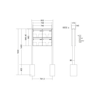 Briefkastenanlage freistehend Renz Basic 1-6 fach, Sprech - Klingel: ohne Sprech - Klingel, Montageart: zum Einbetonieren, Kastengröße: 370 x 330 x 145mm ( 17 Liter ), Teilnehmer: 4 Teilnehmer, Anlagenfarbe: Edelstahl V4A