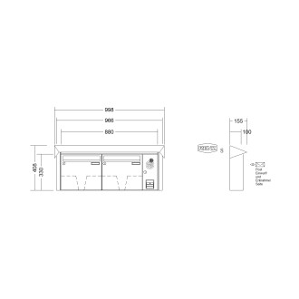 Briefkastenanlage Aufputz Renz Prisma 1-6 fach, Sprech - Klingel: mit Sprech Klingel, Kastengröße: 370 x 330 x 100mm ( 12 Liter ), Teilnehmer: 2 Teilnehmer, Anlagenfarbe: Standard Farben