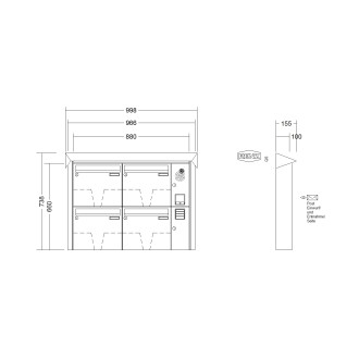Briefkastenanlage Aufputz Renz Prisma 1-6 fach, Sprech - Klingel: mit Sprech Klingel, Kastengröße: 370 x 330 x 100mm ( 12 Liter ), Teilnehmer: 4 Teilnehmer, Anlagenfarbe: Standard Farben
