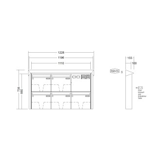 Briefkastenanlage Aufputz Renz Prisma 1-6 fach, Sprech - Klingel: mit Sprech Klingel, Kastengröße: 370 x 330 x 100mm ( 12 Liter ), Teilnehmer: 5 Teilnehmer, Anlagenfarbe: Edelstahl V4A