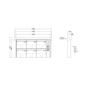 Briefkastenanlage Aufputz Renz Prisma 1-6 fach, Sprech - Klingel: mit Sprech Klingel, Kastengröße: 370 x 330 x 100mm ( 12 Liter ), Teilnehmer: 6 Teilnehmer, Anlagenfarbe: Edelstahl V4A