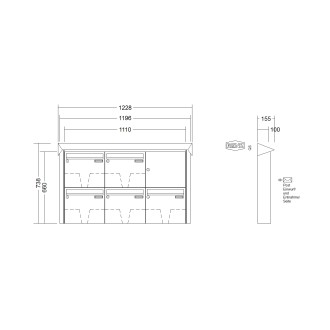 Briefkastenanlage Aufputz Renz Prisma 1-6 fach, Sprech - Klingel: ohne Sprech - Klingel, Kastengröße: 370 x 330 x 100mm ( 12 Liter ), Teilnehmer: 5 Teilnehmer, Anlagenfarbe: Edelstahl V4A