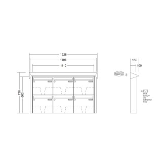 Briefkastenanlage Aufputz Renz Prisma 1-6 fach, Sprech - Klingel: ohne Sprech - Klingel, Kastengröße: 370 x 330 x 100mm ( 12 Liter ), Teilnehmer: 6 Teilnehmer, Anlagenfarbe: Edelstahl V4A