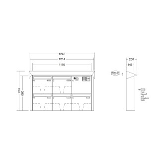 Briefkastenanlage Aufputz Renz Prisma 1-6 fach, Sprech - Klingel: mit Sprech Klingel, Kastengröße: 370 x 330 x 145mm ( 17 Liter ), Teilnehmer: 5 Teilnehmer, Anlagenfarbe: Standard Farben