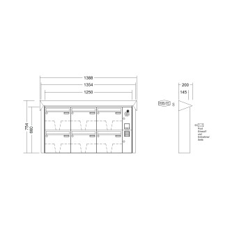 Briefkastenanlage Aufputz Renz Prisma 1-6 fach, Sprech - Klingel: mit Sprech Klingel, Kastengröße: 370 x 330 x 145mm ( 17 Liter ), Teilnehmer: 6 Teilnehmer, Anlagenfarbe: Standard Farben