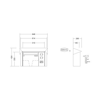 Briefkastenanlage Aufputz Renz Prisma 1-6 fach, Sprech - Klingel: mit Sprech Klingel, Kastengröße: 370 x 330 x 145mm ( 17 Liter ), Teilnehmer: 1 Teilnehmer, Anlagenfarbe: Edelstahl V4A