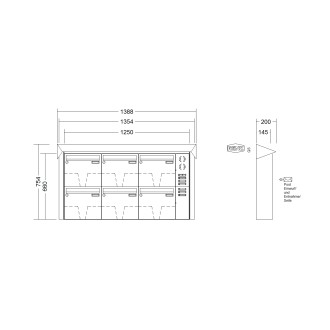 Briefkastenanlage Aufputz Renz Prisma 1-6 fach, Sprech - Klingel: mit Sprech Klingel, Kastengröße: 370 x 330 x 145mm ( 17 Liter ), Teilnehmer: 6 Teilnehmer, Anlagenfarbe: Edelstahl V4A