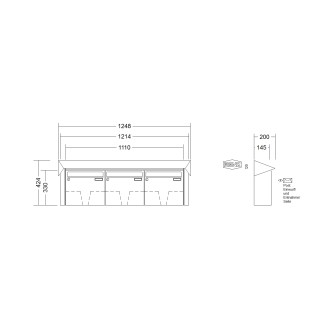 Briefkastenanlage Aufputz Renz Prisma 1-6 fach, Sprech - Klingel: ohne Sprech - Klingel, Kastengröße: 370 x 330 x 145mm ( 17 Liter ), Teilnehmer: 3 Teilnehmer, Anlagenfarbe: Standard Farben