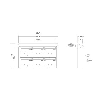 Briefkastenanlage Aufputz Renz Prisma 1-6 fach, Sprech - Klingel: ohne Sprech - Klingel, Kastengröße: 370 x 330 x 145mm ( 17 Liter ), Teilnehmer: 6 Teilnehmer, Anlagenfarbe: Standard Farben