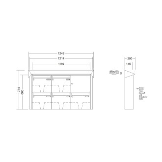 Briefkastenanlage Aufputz Renz Prisma 1-6 fach, Sprech - Klingel: ohne Sprech - Klingel, Kastengröße: 370 x 330 x 145mm ( 17 Liter ), Teilnehmer: 5 Teilnehmer, Anlagenfarbe: Edelstahl V4A