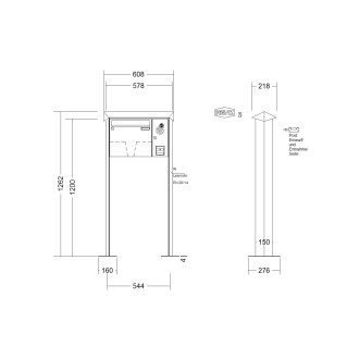 Briefkastenanlage freistehend Renz Prisma 1-6 fach, Sprech - Klingel: mit Sprech Klingel, Montageart: zum Aufschrauben, Kastengröße: 370 x 330 x 100mm ( 12 Liter ), Teilnehmer: 1 Teilnehmer, Anlagenfarbe: Standard Farben
