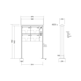 Briefkastenanlage freistehend Renz Prisma 1-6 fach, Sprech - Klingel: mit Sprech Klingel, Montageart: zum Aufschrauben, Kastengröße: 370 x 330 x 100mm ( 12 Liter ), Teilnehmer: 4 Teilnehmer, Anlagenfarbe: Standard Farben