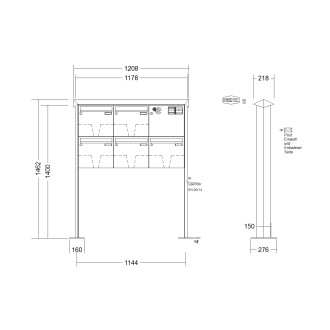 Briefkastenanlage freistehend Renz Prisma 1-6 fach, Sprech - Klingel: mit Sprech Klingel, Montageart: zum Aufschrauben, Kastengröße: 370 x 330 x 100mm ( 12 Liter ), Teilnehmer: 5 Teilnehmer, Anlagenfarbe: Standard Farben