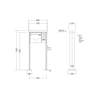 Briefkastenanlage freistehend Renz Prisma 1-6 fach, Sprech - Klingel: mit Sprech Klingel, Montageart: zum Aufschrauben, Kastengröße: 370 x 330 x 100mm ( 12 Liter ), Teilnehmer: 1 Teilnehmer, Anlagenfarbe: Edelstahl V4A
