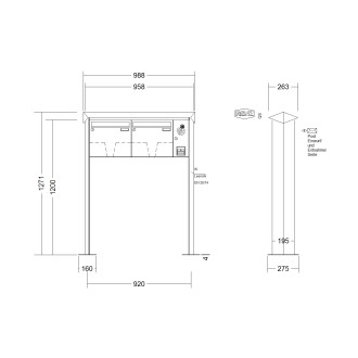 Briefkastenanlage freistehend Renz Prisma 1-6 fach, Sprech - Klingel: mit Sprech Klingel, Montageart: zum Aufschrauben, Kastengröße: 370 x 330 x 145mm ( 17 Liter ), Teilnehmer: 2 Teilnehmer, Anlagenfarbe: Standard Farben