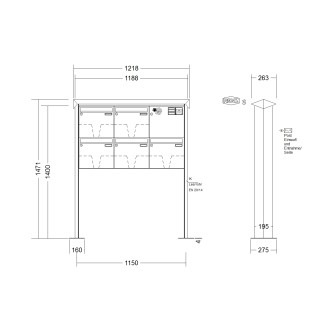 Briefkastenanlage freistehend Renz Prisma 1-6 fach, Sprech - Klingel: mit Sprech Klingel, Montageart: zum Aufschrauben, Kastengröße: 370 x 330 x 145mm ( 17 Liter ), Teilnehmer: 5 Teilnehmer, Anlagenfarbe: Standard Farben