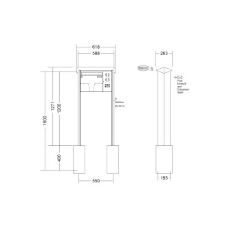Briefkastenanlage freistehend Renz Prisma 1-6 fach, Sprech - Klingel: mit Sprech Klingel, Montageart: zum Einbetonieren, Kastengröße: 370 x 330 x 145mm ( 17 Liter ), Teilnehmer: 1 Teilnehmer, Anlagenfarbe: Edelstahl V4A