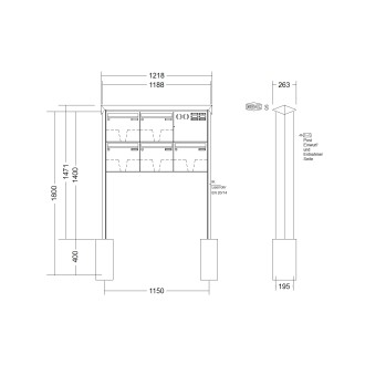 Briefkastenanlage freistehend Renz Prisma 1-6 fach, Sprech - Klingel: mit Sprech Klingel, Montageart: zum Einbetonieren, Kastengröße: 370 x 330 x 145mm ( 17 Liter ), Teilnehmer: 5 Teilnehmer, Anlagenfarbe: Edelstahl V4A