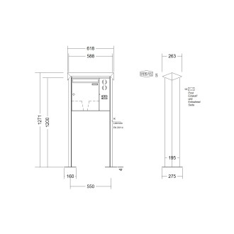 Briefkastenanlage freistehend Renz Prisma 1-6 fach, Sprech - Klingel: mit Sprech Klingel, Montageart: zum Aufschrauben, Kastengröße: 370 x 440 x 145mm ( 23 Liter ), Teilnehmer: 1 Teilnehmer, Anlagenfarbe: Edelstahl V4A