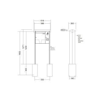 Briefkastenanlage freistehend Renz Prisma 1-6 fach, Sprech - Klingel: mit Sprech Klingel, Montageart: zum Einbetonieren, Kastengröße: 370 x 440 x 145mm ( 23 Liter ), Teilnehmer: 1 Teilnehmer, Anlagenfarbe: Standard Farben
