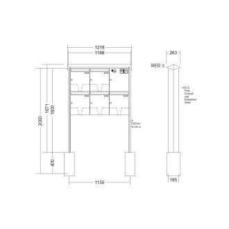 Briefkastenanlage freistehend Renz Prisma 1-6 fach, Sprech - Klingel: mit Sprech Klingel, Montageart: zum Einbetonieren, Kastengröße: 370 x 440 x 145mm ( 23 Liter ), Teilnehmer: 5 Teilnehmer, Anlagenfarbe: Standard Farben