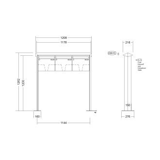 Briefkastenanlage freistehend Renz Prisma 1-6 fach, Sprech - Klingel: ohne Sprech - Klingel, Montageart: zum Aufschrauben, Kastengröße: 370 x 330 x 100mm ( 12 Liter ), Teilnehmer: 3 Teilnehmer, Anlagenfarbe: Standard Farben