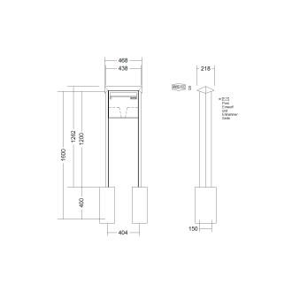 Briefkastenanlage freistehend Renz Prisma 1-6 fach, Sprech - Klingel: ohne Sprech - Klingel, Montageart: zum Einbetonieren, Kastengröße: 370 x 330 x 100mm ( 12 Liter ), Teilnehmer: 1 Teilnehmer, Anlagenfarbe: Edelstahl V4A