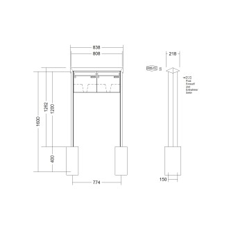 Briefkastenanlage freistehend Renz Prisma 1-6 fach, Sprech - Klingel: ohne Sprech - Klingel, Montageart: zum Einbetonieren, Kastengröße: 370 x 330 x 100mm ( 12 Liter ), Teilnehmer: 2 Teilnehmer, Anlagenfarbe: Edelstahl V4A