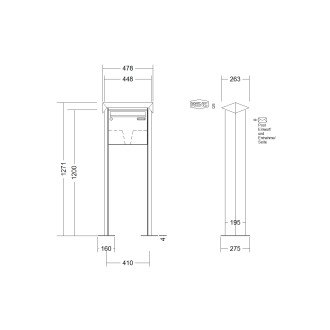 Briefkastenanlage freistehend Renz Prisma 1-6 fach, Sprech - Klingel: ohne Sprech - Klingel, Montageart: zum Aufschrauben, Kastengröße: 370 x 330 x 145mm ( 17 Liter ), Teilnehmer: 1 Teilnehmer, Anlagenfarbe: Standard Farben