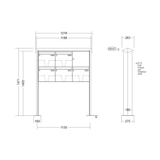 Briefkastenanlage freistehend Renz Prisma 1-6 fach, Sprech - Klingel: ohne Sprech - Klingel, Montageart: zum Aufschrauben, Kastengröße: 370 x 330 x 145mm ( 17 Liter ), Teilnehmer: 5 Teilnehmer, Anlagenfarbe: Standard Farben