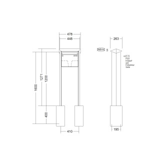 Briefkastenanlage freistehend Renz Prisma 1-6 fach, Sprech - Klingel: ohne Sprech - Klingel, Montageart: zum Einbetonieren, Kastengröße: 370 x 330 x 145mm ( 17 Liter ), Teilnehmer: 1 Teilnehmer, Anlagenfarbe: Standard Farben