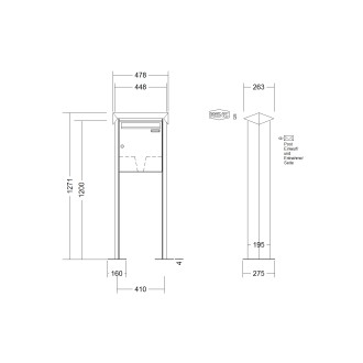 Briefkastenanlage freistehend Renz Prisma 1-6 fach, Sprech - Klingel: ohne Sprech - Klingel, Montageart: zum Aufschrauben, Kastengröße: 370 x 440 x 145mm ( 23 Liter ), Teilnehmer: 1 Teilnehmer, Anlagenfarbe: Standard Farben