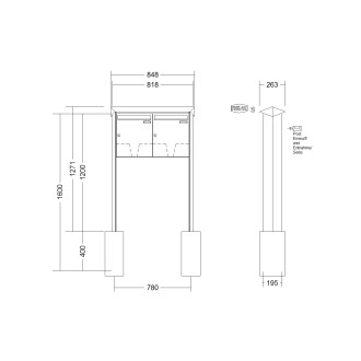 Briefkastenanlage freistehend Renz Prisma 1-6 fach, Sprech - Klingel: ohne Sprech - Klingel, Montageart: zum Einbetonieren, Kastengröße: 370 x 440 x 145mm ( 23 Liter ), Teilnehmer: 2 Teilnehmer, Anlagenfarbe: Standard Farben