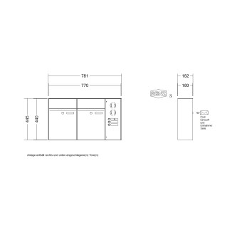 Briefkastenanlage Aufputz Renz Plan 1-6 fach, Sprech - Klingel: mit Sprech Klingel, Kastengröße: 300 x 440 x 160mm ( 21 Liter ), Teilnehmer: 2 Teilnehmer, Anlagenfarbe: Standard Farben