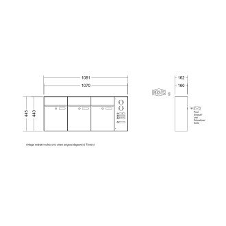 Briefkastenanlage Aufputz Renz Plan 1-6 fach, Sprech - Klingel: mit Sprech Klingel, Kastengröße: 300 x 440 x 160mm ( 21 Liter ), Teilnehmer: 3 Teilnehmer, Anlagenfarbe: Standard Farben