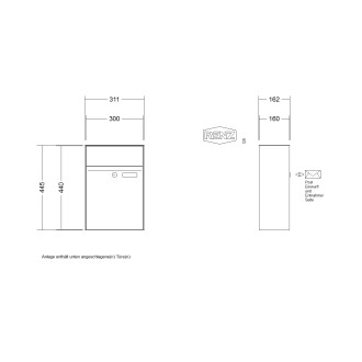 Briefkastenanlage Aufputz Renz Plan 1-6 fach, Sprech - Klingel: ohne Sprech - Klingel, Kastengröße: 300 x 440 x 160mm ( 21 Liter ), Teilnehmer: 1 Teilnehmer, Anlagenfarbe: Edelstahl V4A