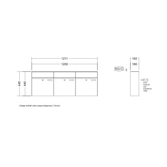 Briefkastenanlage Aufputz Renz Plan 1-6 fach, Sprech - Klingel: ohne Sprech - Klingel, Kastengröße: 400 x 440 x 160mm ( 28 Liter ), Teilnehmer: 3 Teilnehmer, Anlagenfarbe: Standard Farben
