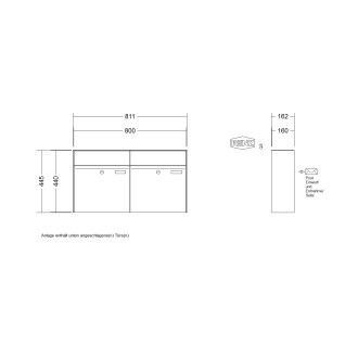 Briefkastenanlage Aufputz Renz Plan 1-6 fach, Sprech - Klingel: ohne Sprech - Klingel, Kastengröße: 400 x 440 x 160mm ( 28 Liter ), Teilnehmer: 2 Teilnehmer, Anlagenfarbe: Edelstahl V4A