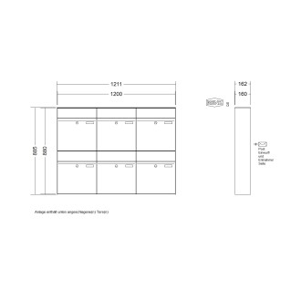 Briefkastenanlage Aufputz Renz Plan 1-6 fach, Sprech - Klingel: ohne Sprech - Klingel, Kastengröße: 400 x 440 x 160mm ( 28 Liter ), Teilnehmer: 6 Teilnehmer, Anlagenfarbe: Standard Farben