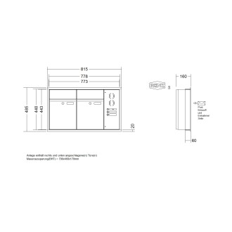 Briefkastenanlage Unterputz Renz Plan 1-6 fach, Sprech - Klingel: mit Sprech Klingel, Kastengröße: 300 x 440 x 160mm ( 21 Liter ), Teilnehmer: 2 Teilnehmer, Anlagenfarbe: Standard Farben