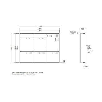 Briefkastenanlage Unterputz Renz Plan 1-6 fach, Sprech - Klingel: mit Sprech Klingel, Kastengröße: 400 x 440 x 160mm ( 28 Liter ), Teilnehmer: 5 Teilnehmer, Anlagenfarbe: Edelstahl V4A