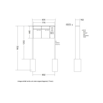 Briefkastenanlage freistehend Renz Plan 1-6 fach, Sprech - Klingel: mit Sprech Klingel, Montageart: zum Einbetonieren, Kastengröße: 300 x 440 x 160mm ( 21 Liter ), Teilnehmer: 2 Teilnehmer, Anlagenfarbe: Standard Farben