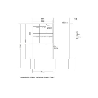 Briefkastenanlage freistehend Renz Plan 1-6 fach, Sprech - Klingel: mit Sprech Klingel, Montageart: zum Einbetonieren, Kastengröße: 300 x 440 x 160mm ( 21 Liter ), Teilnehmer: 5 Teilnehmer, Anlagenfarbe: Edelstahl V4A