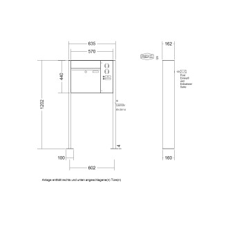 Briefkastenanlage freistehend Renz Plan 1-6 fach, Sprech - Klingel: mit Sprech Klingel, Montageart: zum Aufschrauben, Kastengröße: 400 x 440 x 160mm ( 28 Liter ), Teilnehmer: 1 Teilnehmer, Anlagenfarbe: Standard Farben