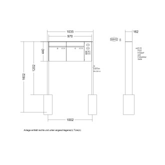 Briefkastenanlage freistehend Renz Plan 1-6 fach, Sprech - Klingel: mit Sprech Klingel, Montageart: zum Einbetonieren, Kastengröße: 400 x 440 x 160mm ( 28 Liter ), Teilnehmer: 2 Teilnehmer, Anlagenfarbe: Standard Farben