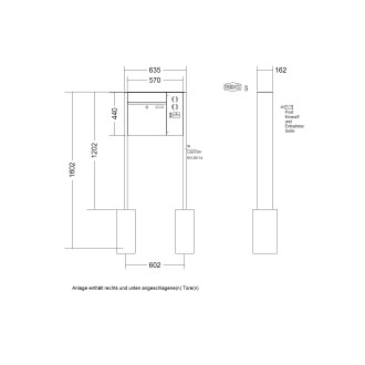 Briefkastenanlage freistehend Renz Plan 1-6 fach, Sprech - Klingel: mit Sprech Klingel, Montageart: zum Einbetonieren, Kastengröße: 400 x 440 x 160mm ( 28 Liter ), Teilnehmer: 1 Teilnehmer, Anlagenfarbe: Edelstahl V4A