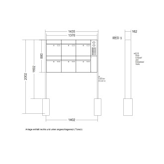 Briefkastenanlage freistehend Renz Plan 1-6 fach, Sprech - Klingel: mit Sprech Klingel, Montageart: zum Einbetonieren, Kastengröße: 400 x 440 x 160mm ( 28 Liter ), Teilnehmer: 6 Teilnehmer, Anlagenfarbe: Standard Farben
